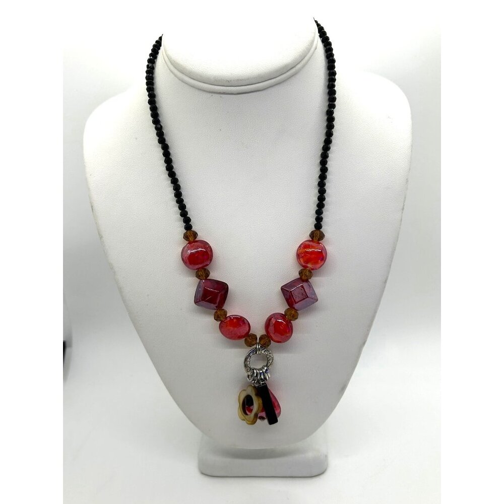 DayGlow Orange Necklace Glass & Acrylic Beads Glows Under Blacklight - Picture 5 of 10